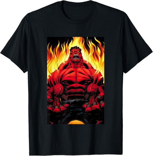 Marvel Universe Classic Red Hulk Extreme Rage On Fire T-Shirt - T-Shirt | Black