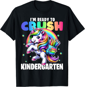 Crush Kindergarten Girls Back to School Unicorn First Day T-Shirt - T-Shirt | Black