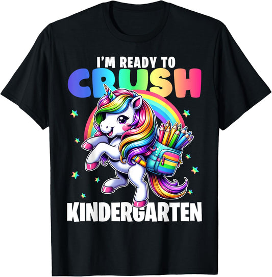 Crush Kindergarten Girls Back to School Unicorn First Day T-Shirt - T-Shirt | Black