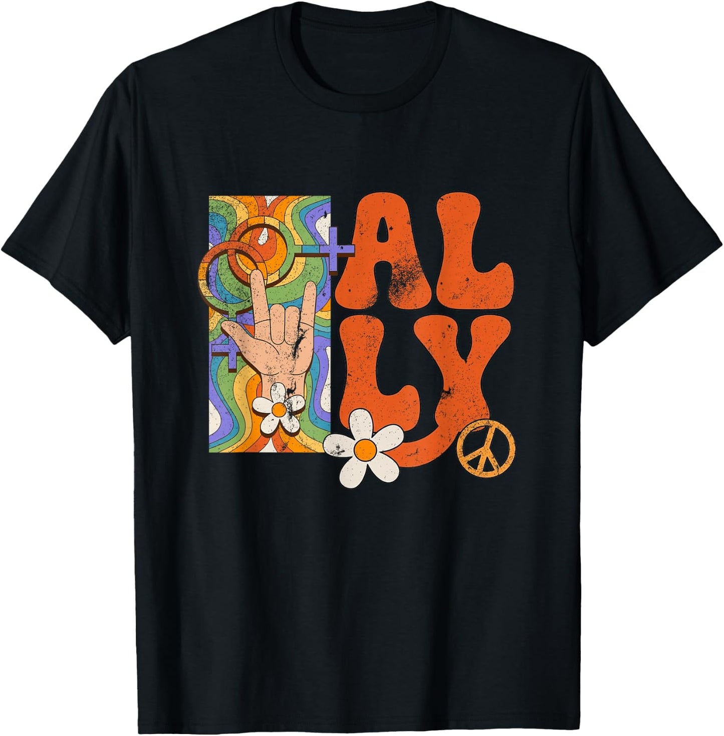Retro LGBTQ Ally Pride Month Rainbow Proud Ally Women Girls T-Shirt - T-Shirt | Black