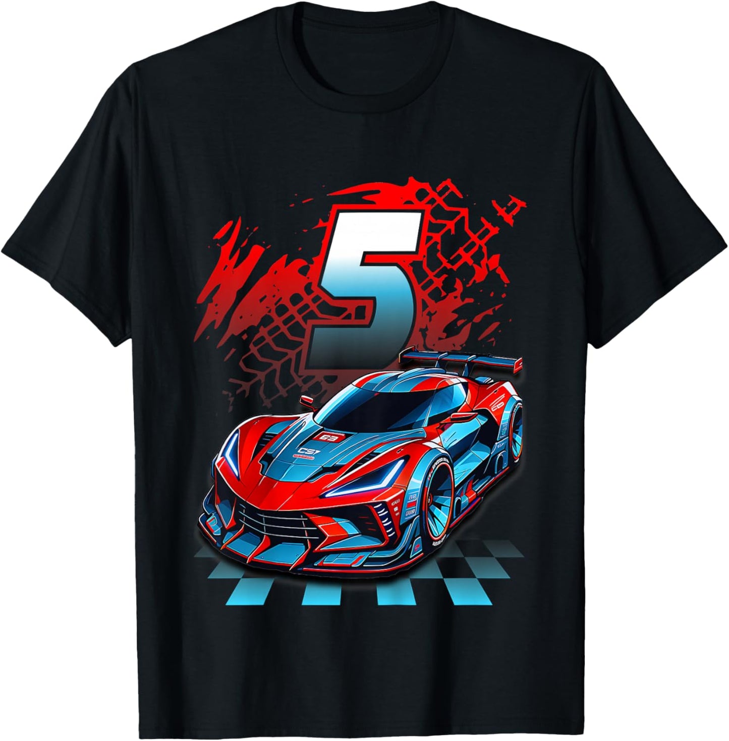 Kids 5 Year Old Race Car 5th Birthday Party Racing Racecar T-Shirt - T-Shirt | Black