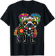 Dog Pug Floral Skeleton Day of Dead Dia De Los Muertos T-Shirt - T-Shirt | Black