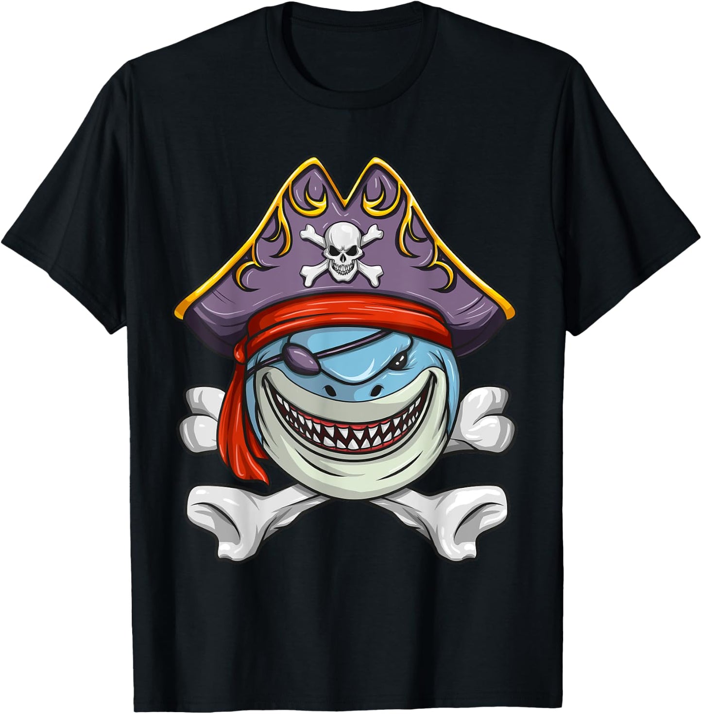 Pirate Shark Funny Cross Bones Halloween Costume T-Shirt - T-Shirt | Black