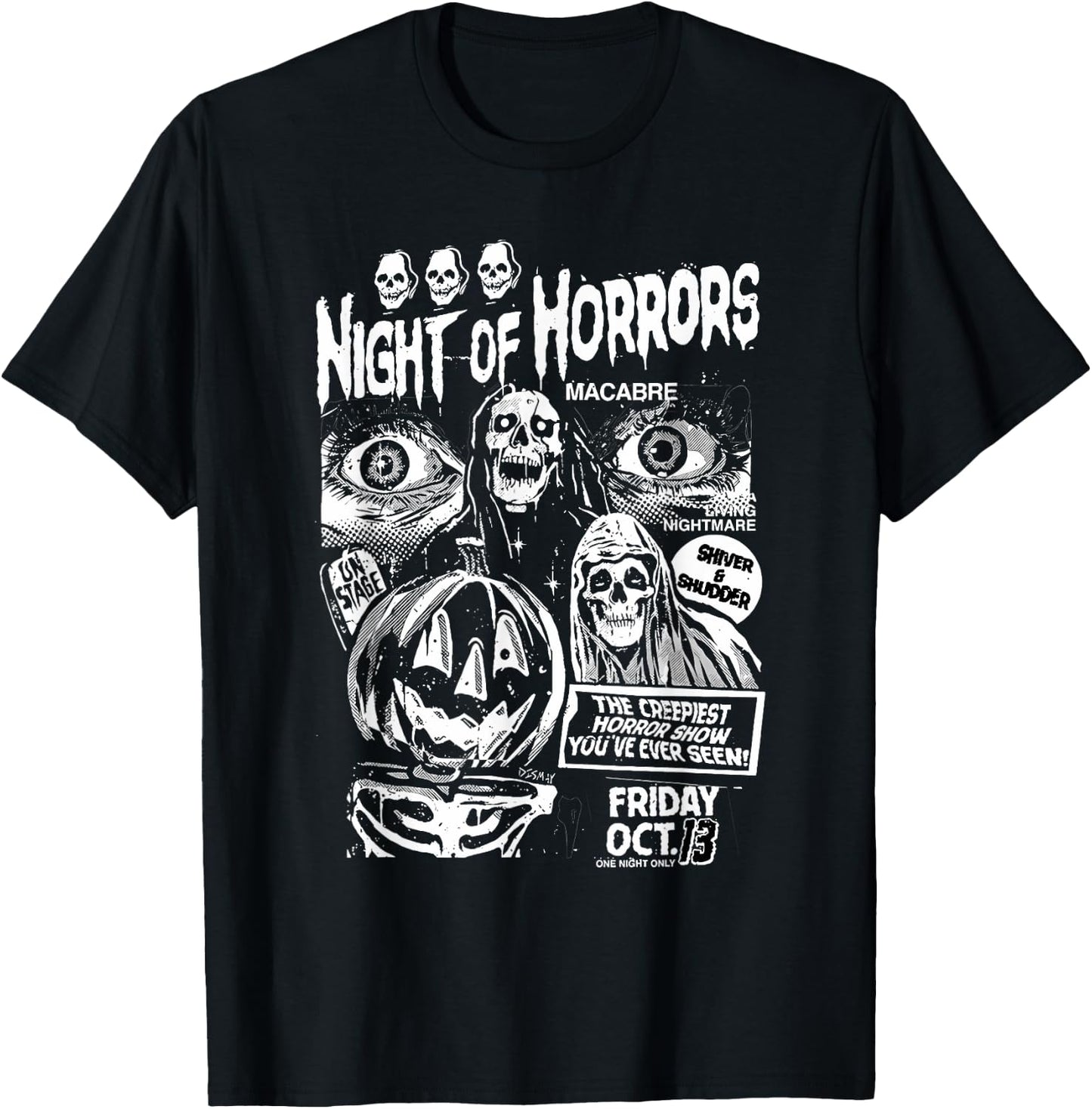 Vintage Punk Scary Night Of Horrors Ghosts Spooky Halloween T-Shirt - T-Shirt | Black