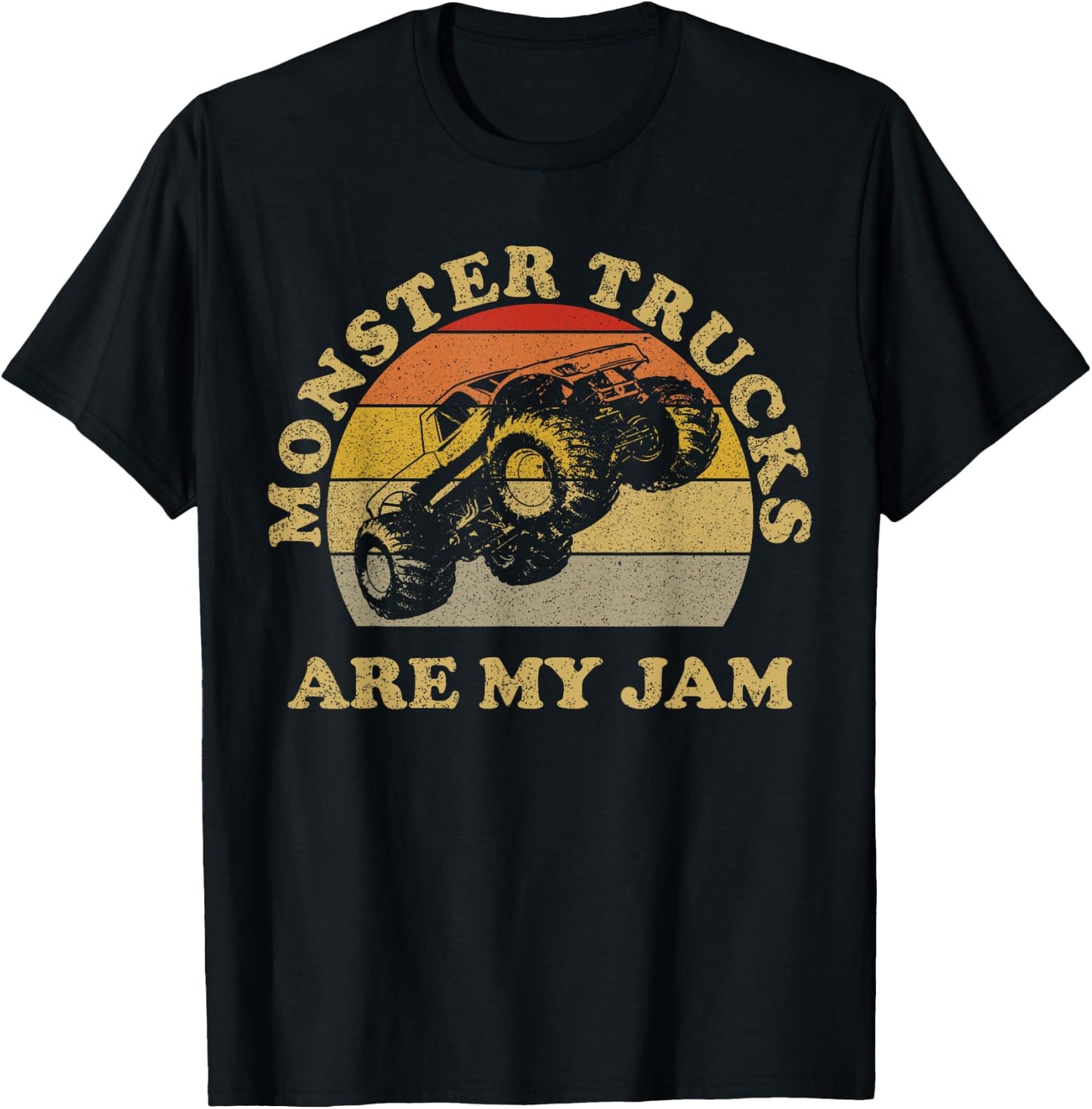 Vintage Monster Trucks Are My Jam Shirt Retro Sunset Design T-Shirt - T-Shirt | Black