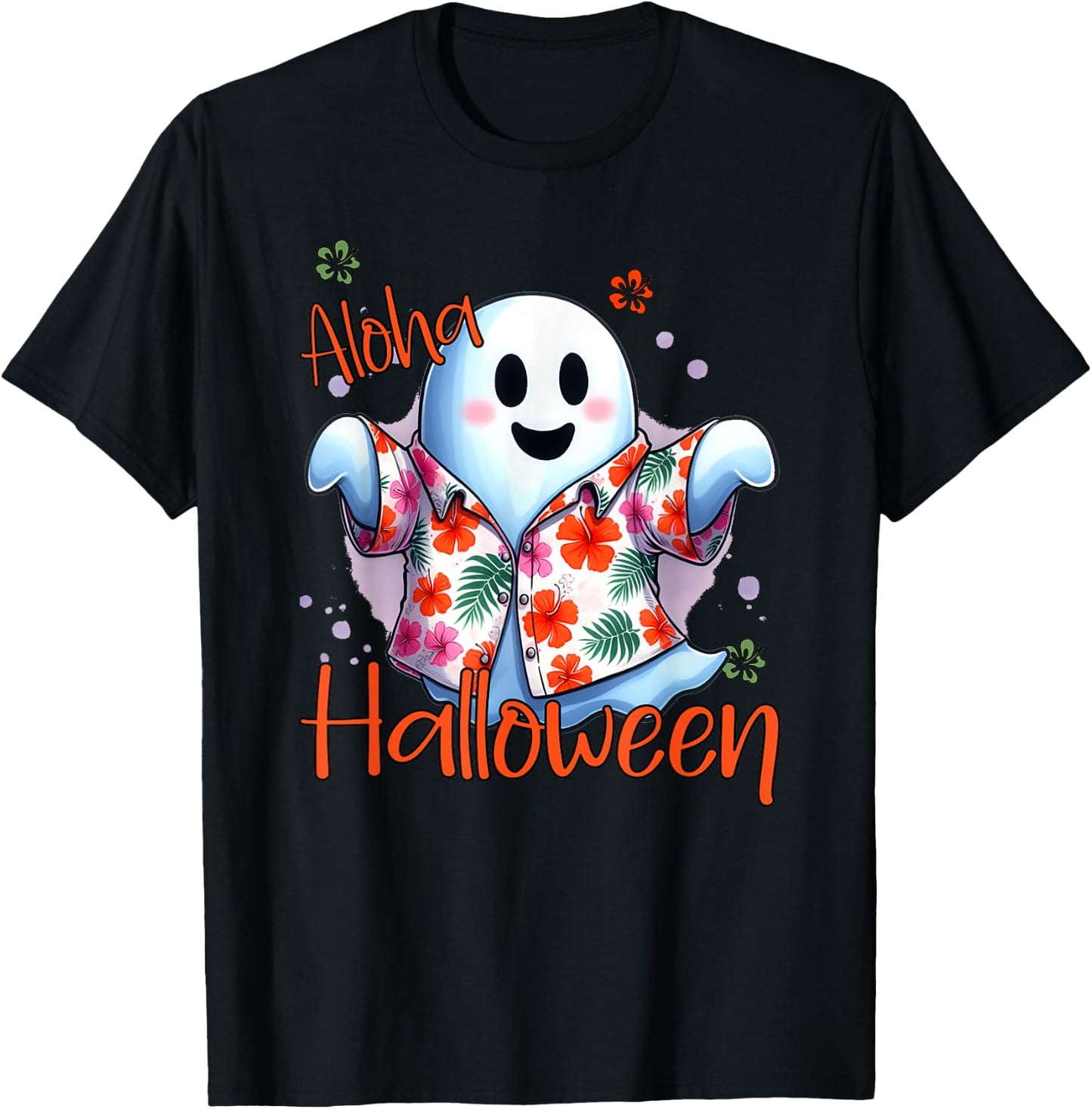 Aloha Halloween Ghost Funny Hawaiian T-Shirt - T-Shirt | Black