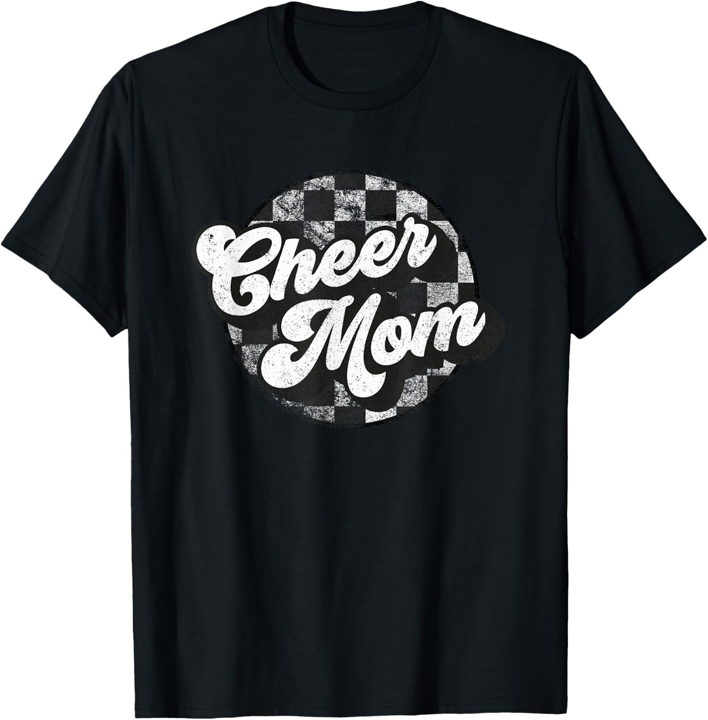 Cheer Mom Cheer Mama Checkered Funny Retro Matching Vintage T-Shirt - T-Shirt | Black