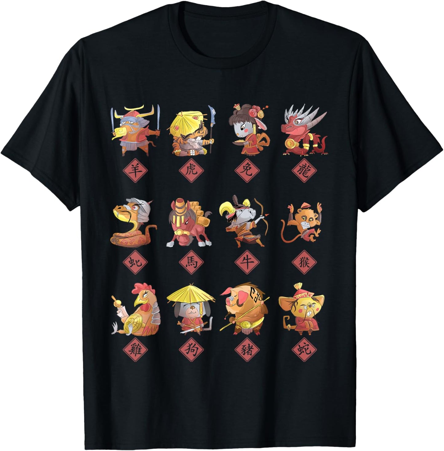 Funny Chinese Zodiac Signs, 12 Red Zodiac Chinese signs T-Shirt - T-Shirt | Black
