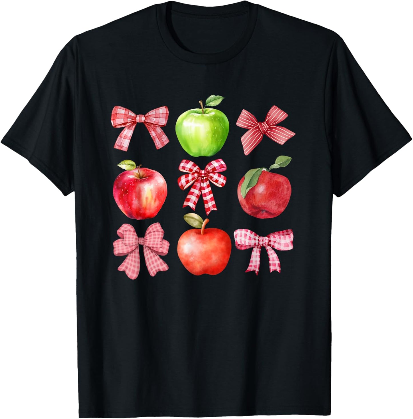 Coquette Apple Picking Crew Apple Picking Season Red Bows T-Shirt - T-Shirt | Black