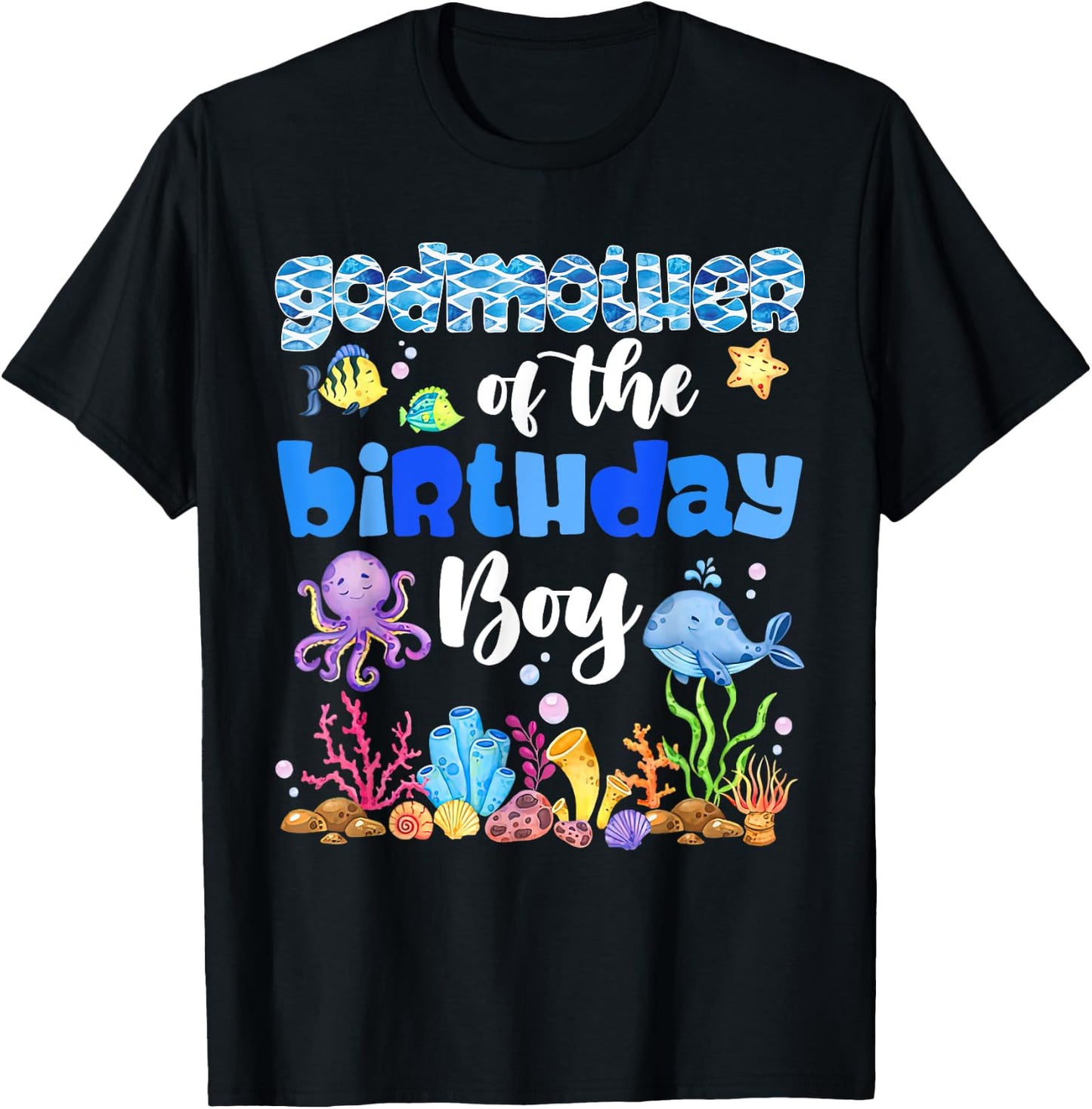 Godmother Of The Birthday Boy Sea Fish Ocean Animals T-Shirt - T-Shirt | Black