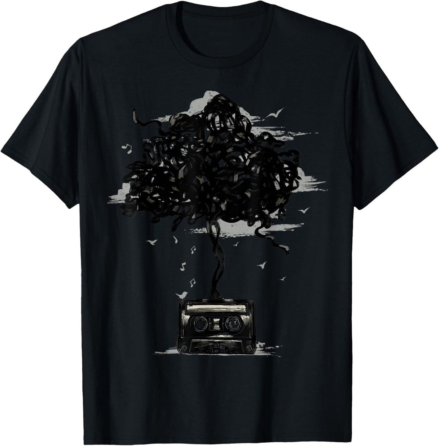 Cassette Tape Shirt 80s Cassette Tree Nature Radio Music T-Shirt - T-Shirt | Black