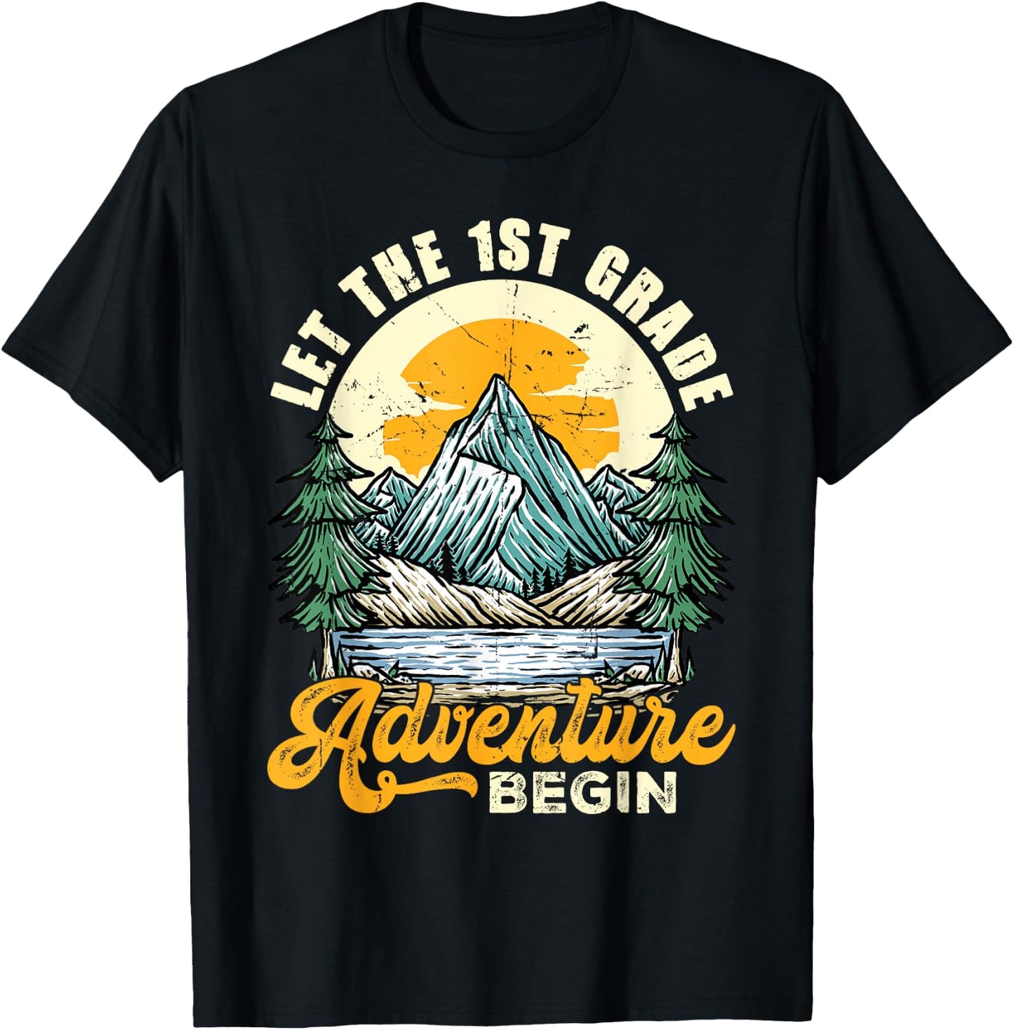 Retro Let The 1st Grade Adventure Begin Back To School Boys T-Shirt - T-Shirt | Black