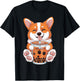 Corgi Dog Bubble Boba Tea Anime Cute Kawaii Corgi Dog T-Shirt - T-Shirt | Black