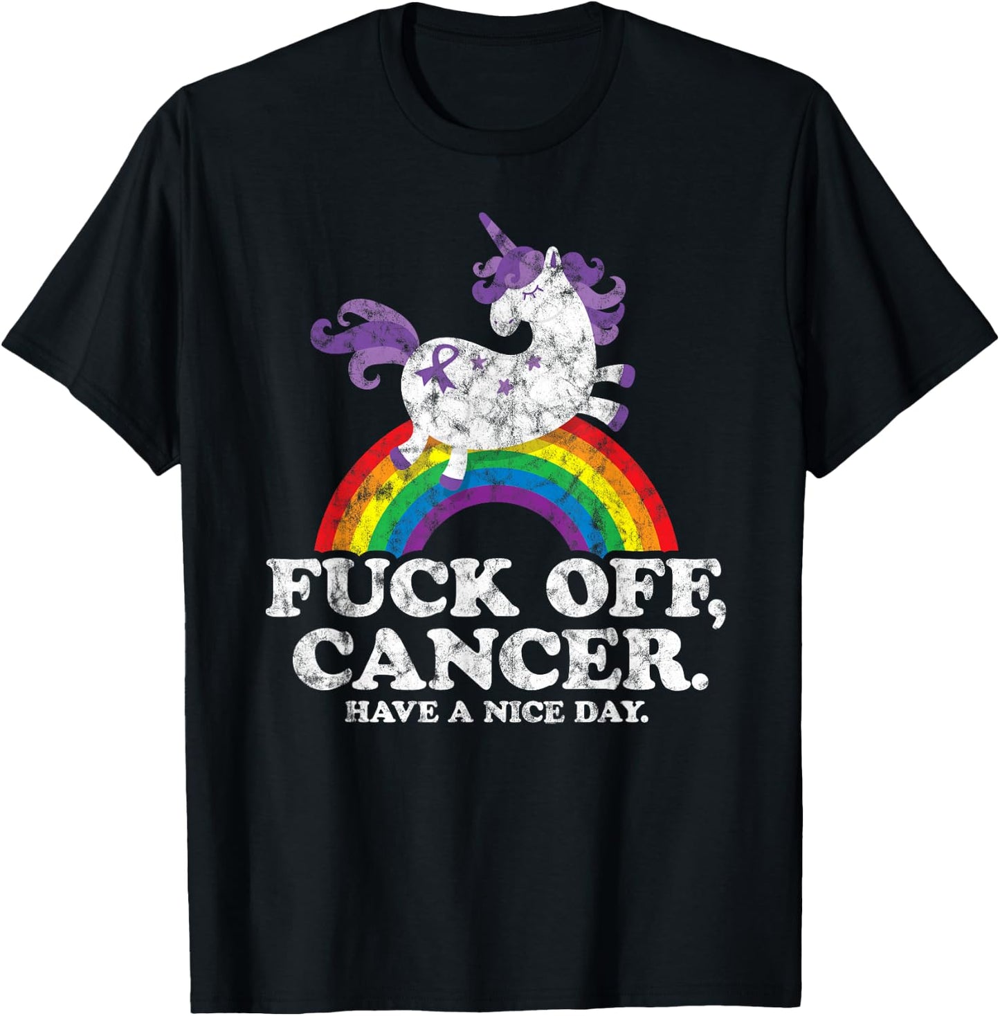 Fuck Off Cancer | Survivor Quote | Funny Unicorn Rainbow T-Shirt - T-Shirt | Black