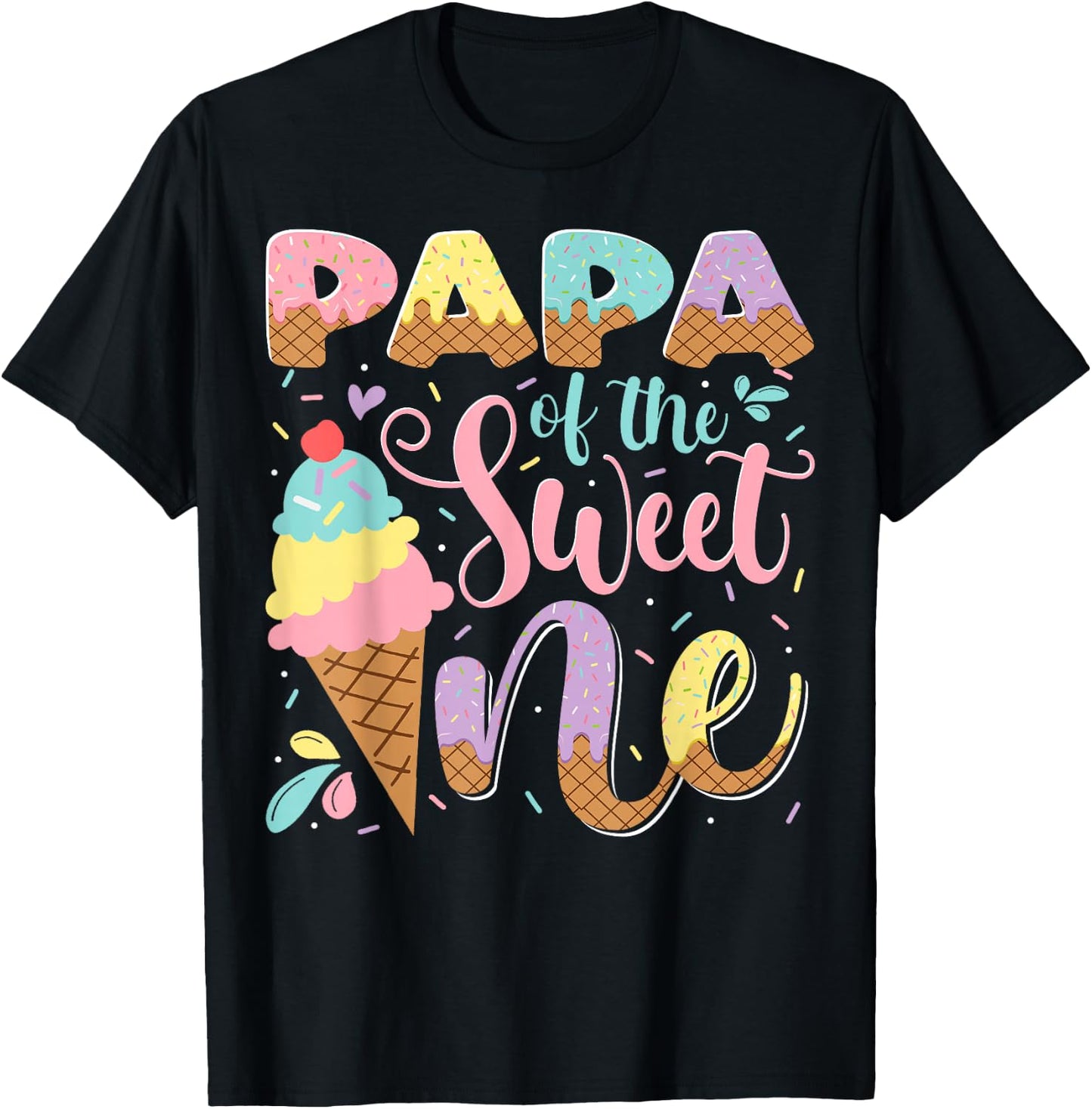 Papa Of The Sweet One Ice Cream 1St Birthday Party T-Shirt - T-Shirt | Black