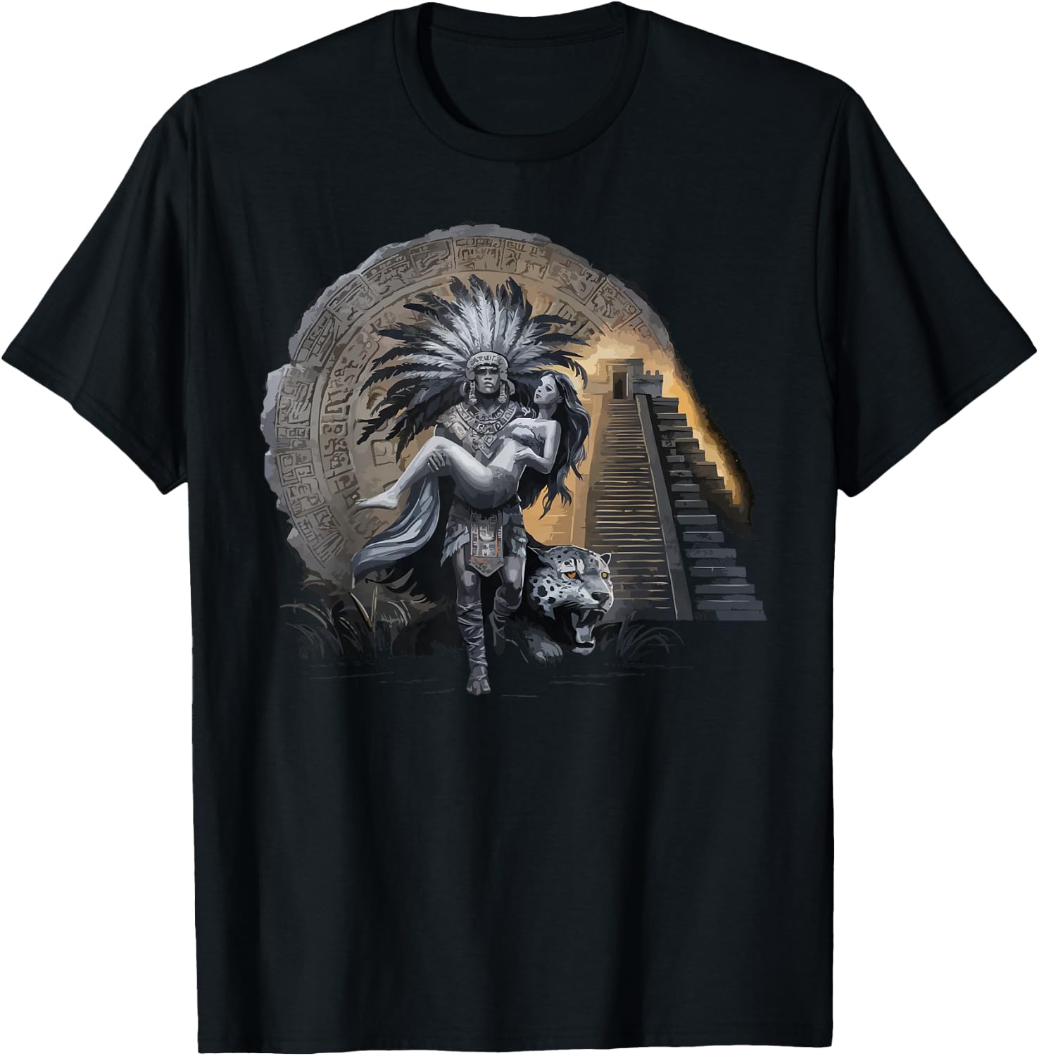 Aztec Warrior Mayan Indigenous Mexican Aztec Jaguar T-Shirt - T-Shirt | Black