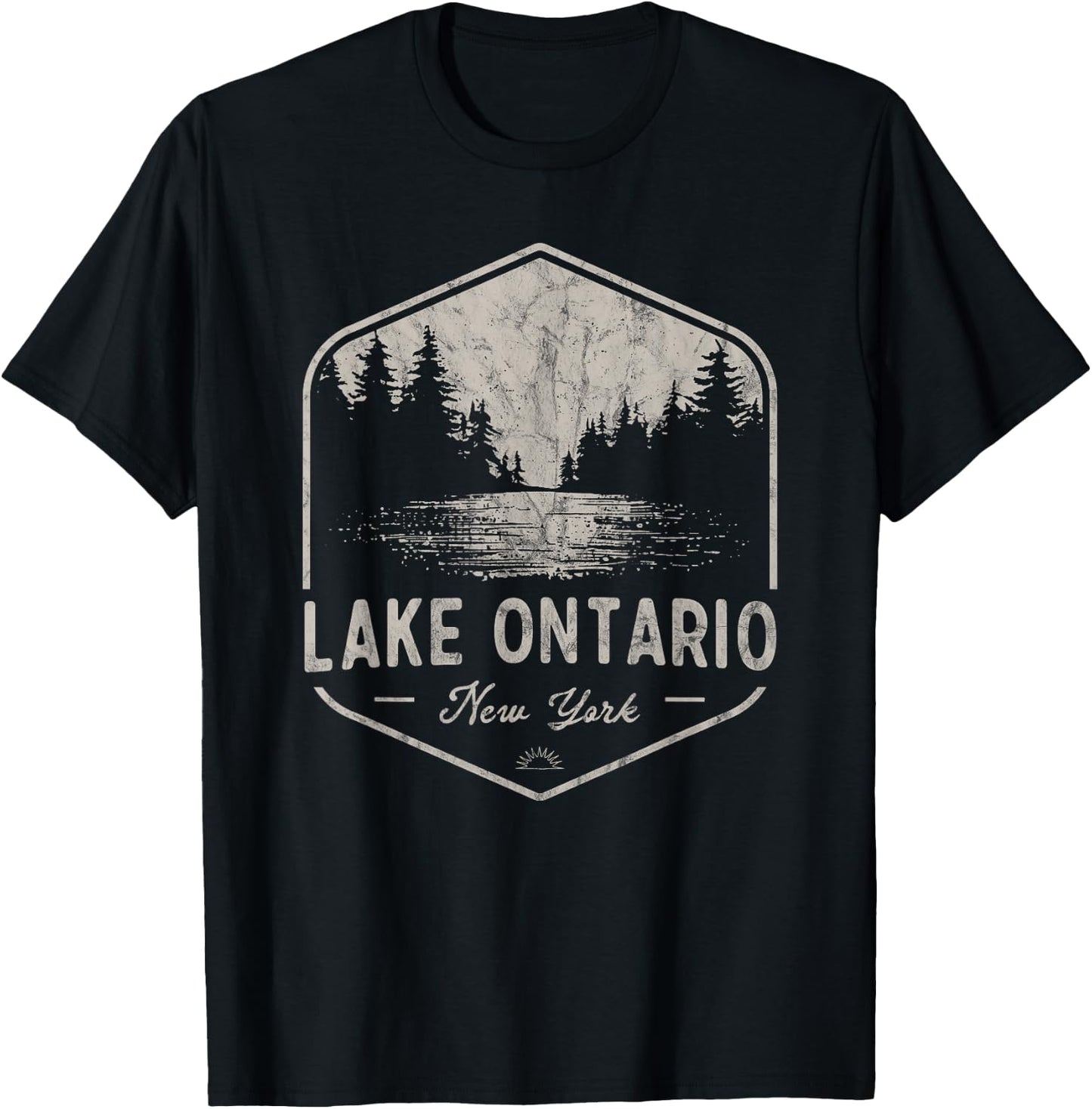 Lake Ontario New York Outdoors Vintage T-Shirt - T-Shirt | Black