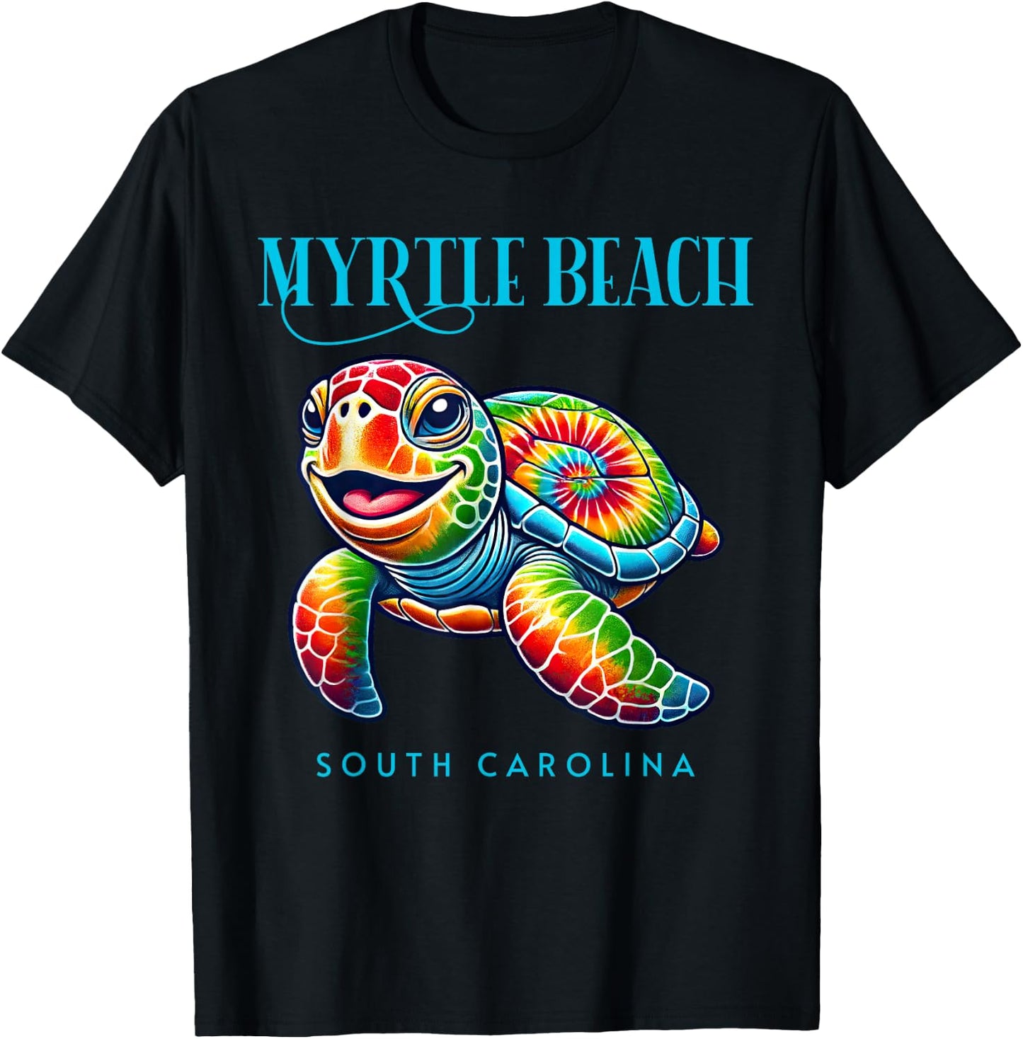 Myrtle Beach South Carolina Smiling Tie Dye Sea Turtle Men Women Girls Kids T-Shirt - T-Shirt | Black