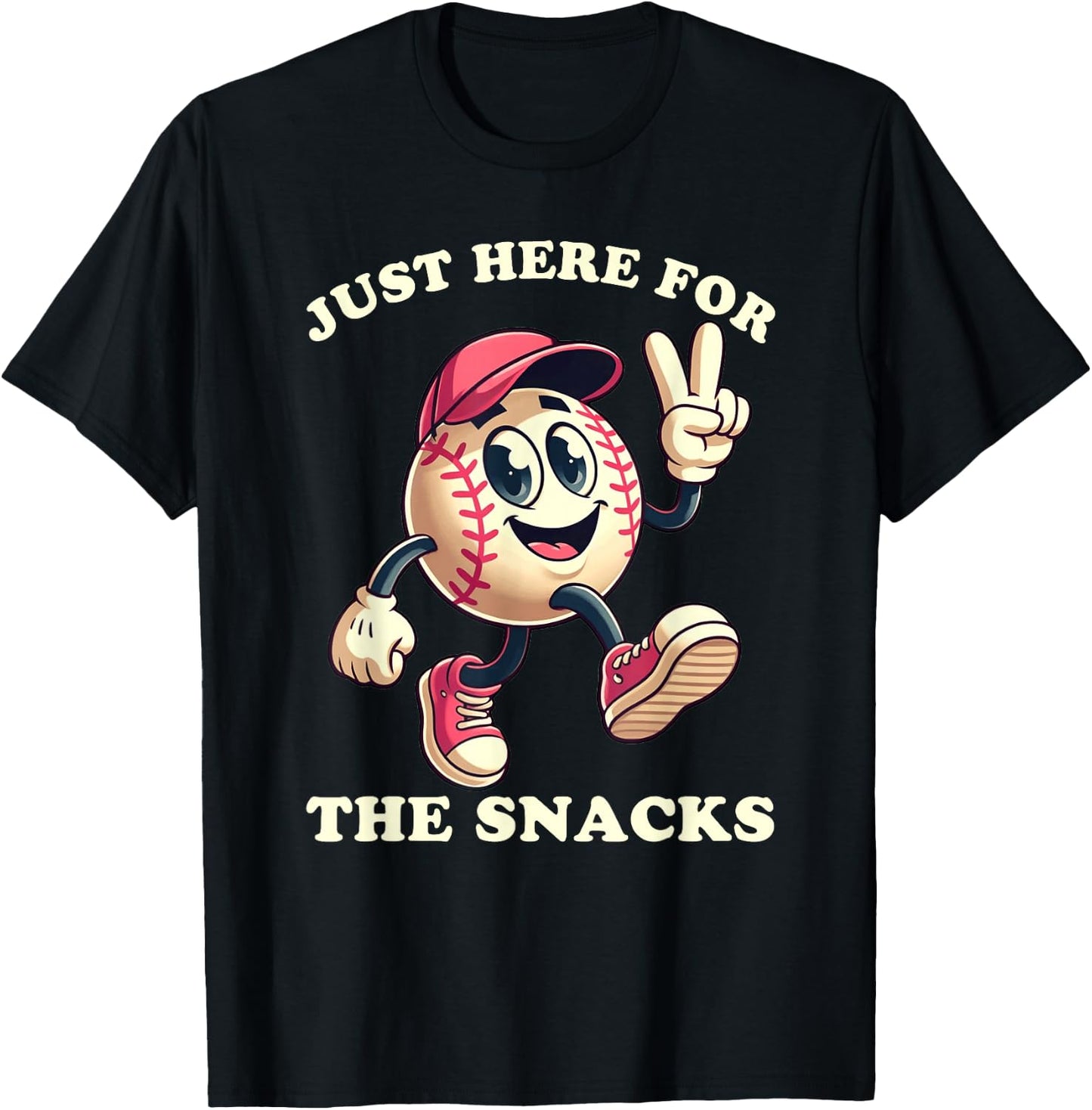 Girls Baseball Just Here for the Snacks Softball T-Shirt - T-Shirt | Black