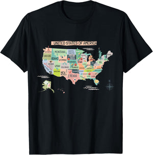 United States America Educational USA Wonders & States Map T-Shirt - T-Shirt | Black