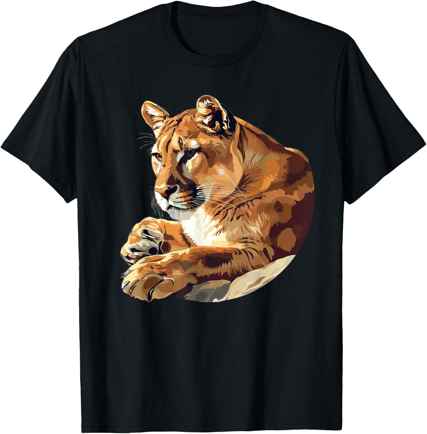 Mountain Lion Round Image T-Shirt - T-Shirt | Black