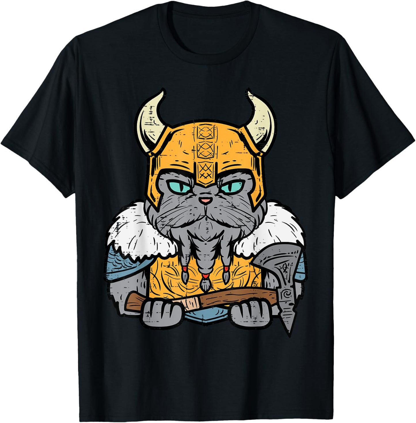 Viking Cat Axe Norse Mythology Kitten Women Girls Kids Men T-Shirt - T-Shirt | Black