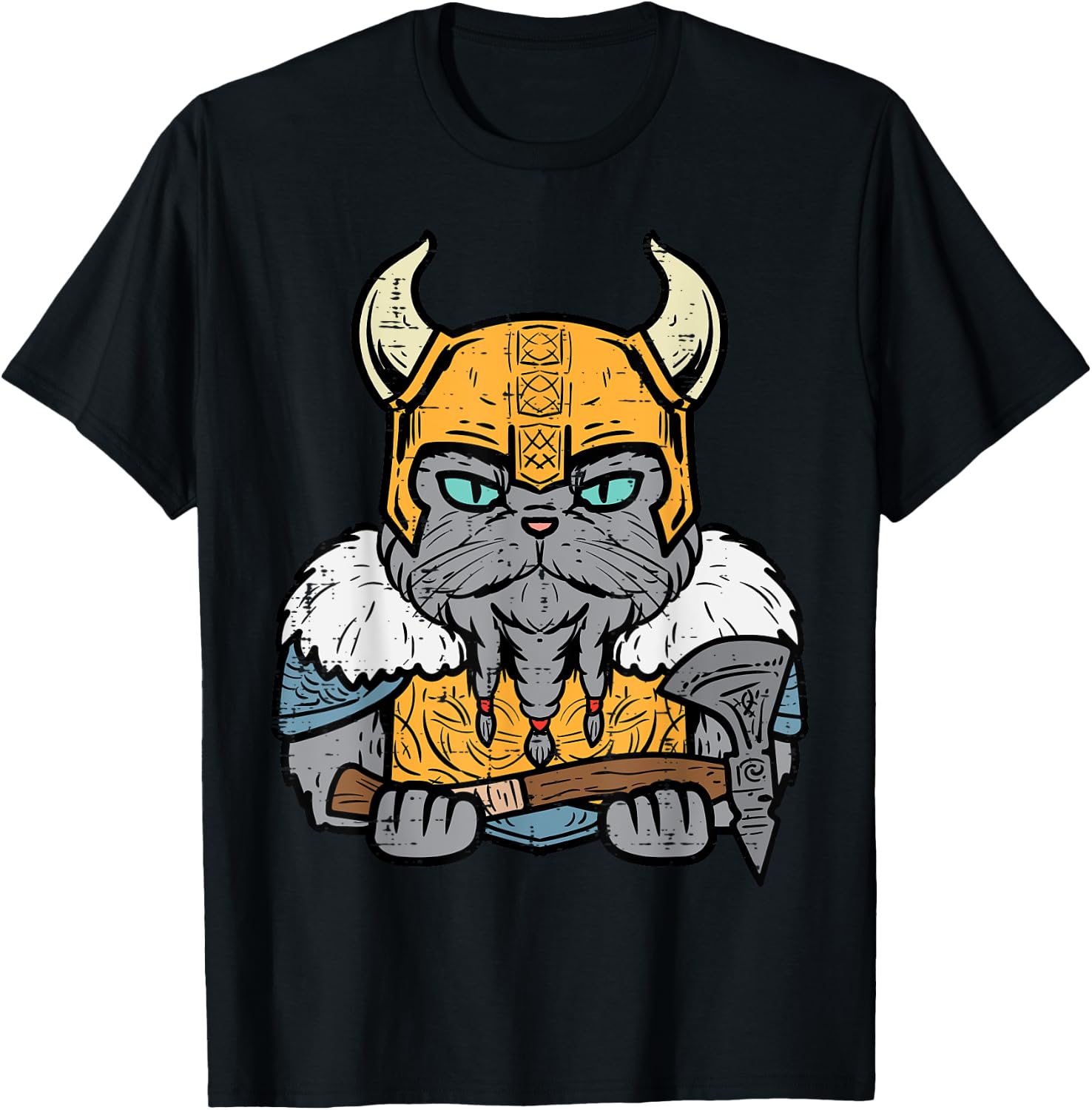Viking Cat Axe Norse Mythology Kitten Women Girls Kids Men T-Shirt - T-Shirt | Black