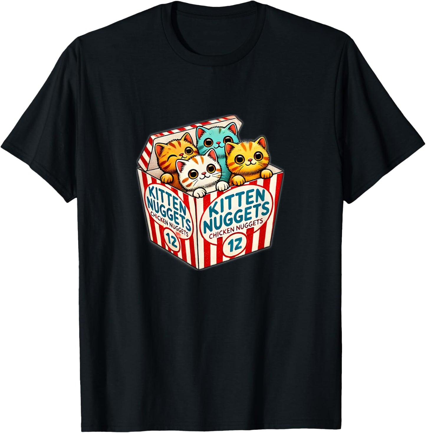 Kitten Nuggets Food Pun Cat Lover Chicken Nuggets T-Shirt - T-Shirt | Black