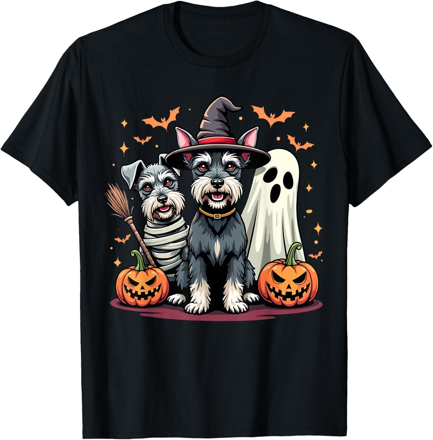 Miniature Schnauzer Halloween Costume Mummy Witch Ghost Dog T-Shirt - T-Shirt | Black