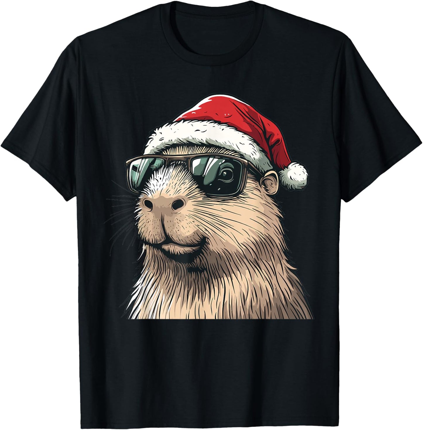 Xmas Capybara Lovers Christmas Pajama Capybara Santa Hat T-Shirt - T-Shirt | Black