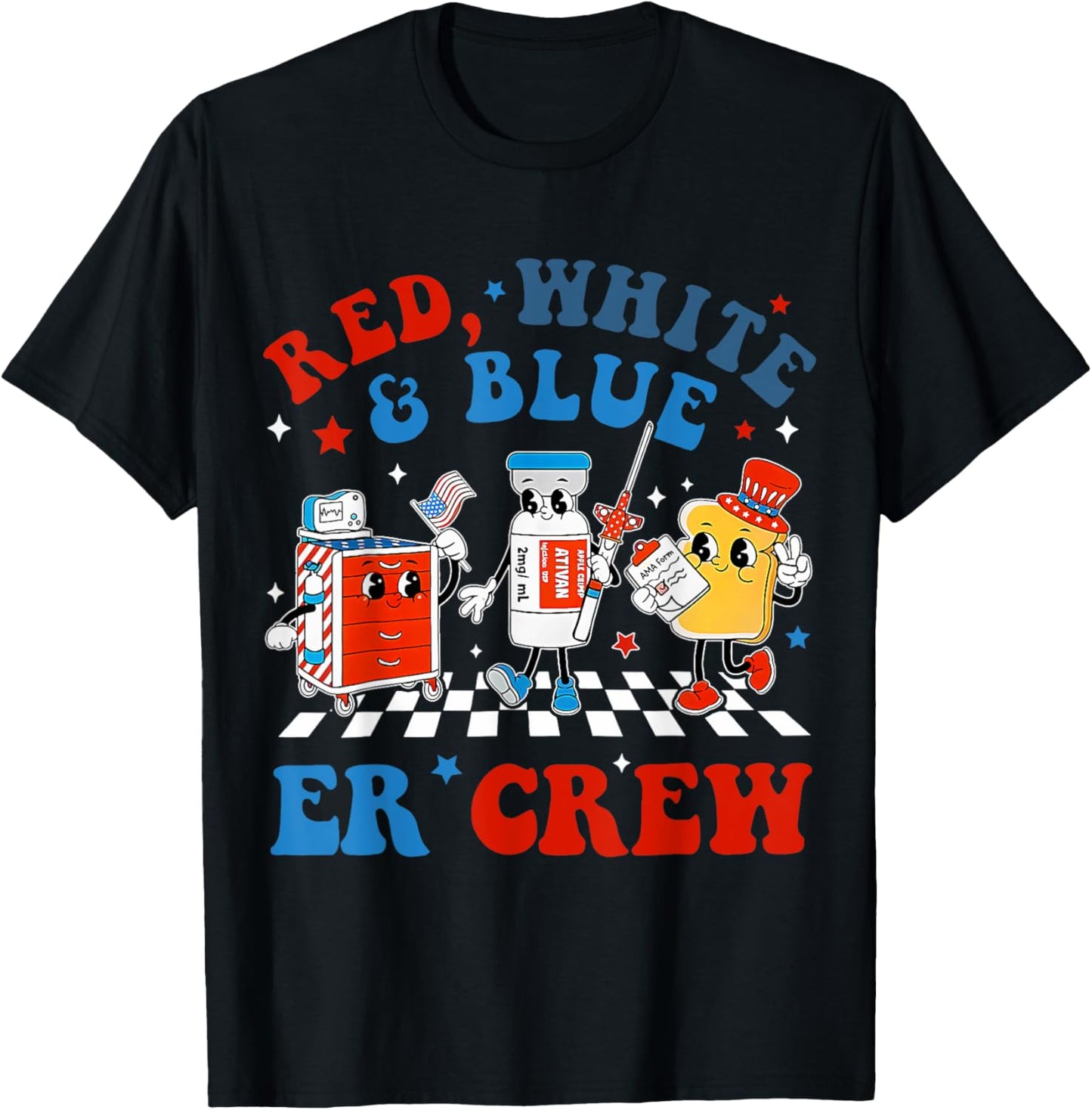 Retro Red White Blue Er Crew Emergency Room 4th Of July T-Shirt - T-Shirt | Black