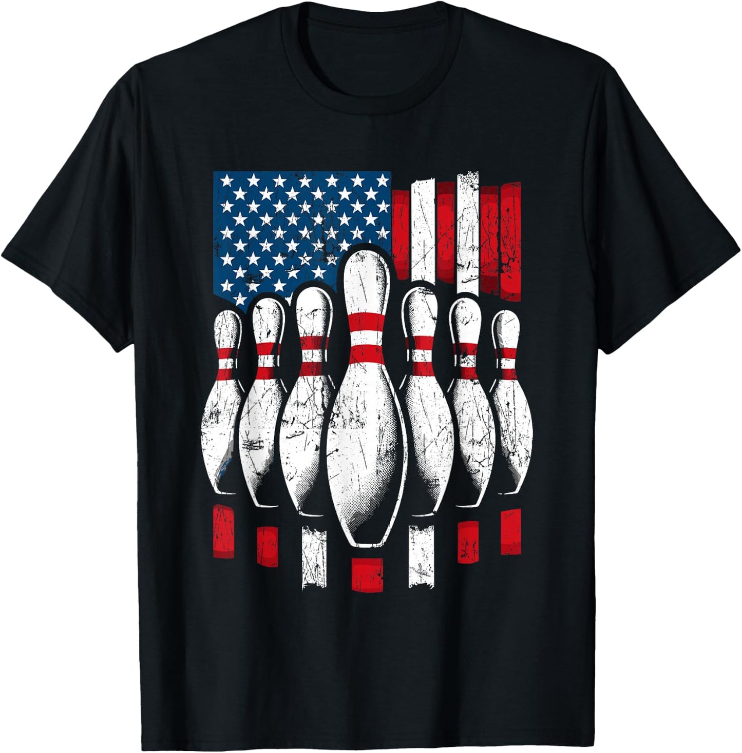 American Flag Patriotic Bowling T-Shirt - T-Shirt | Black