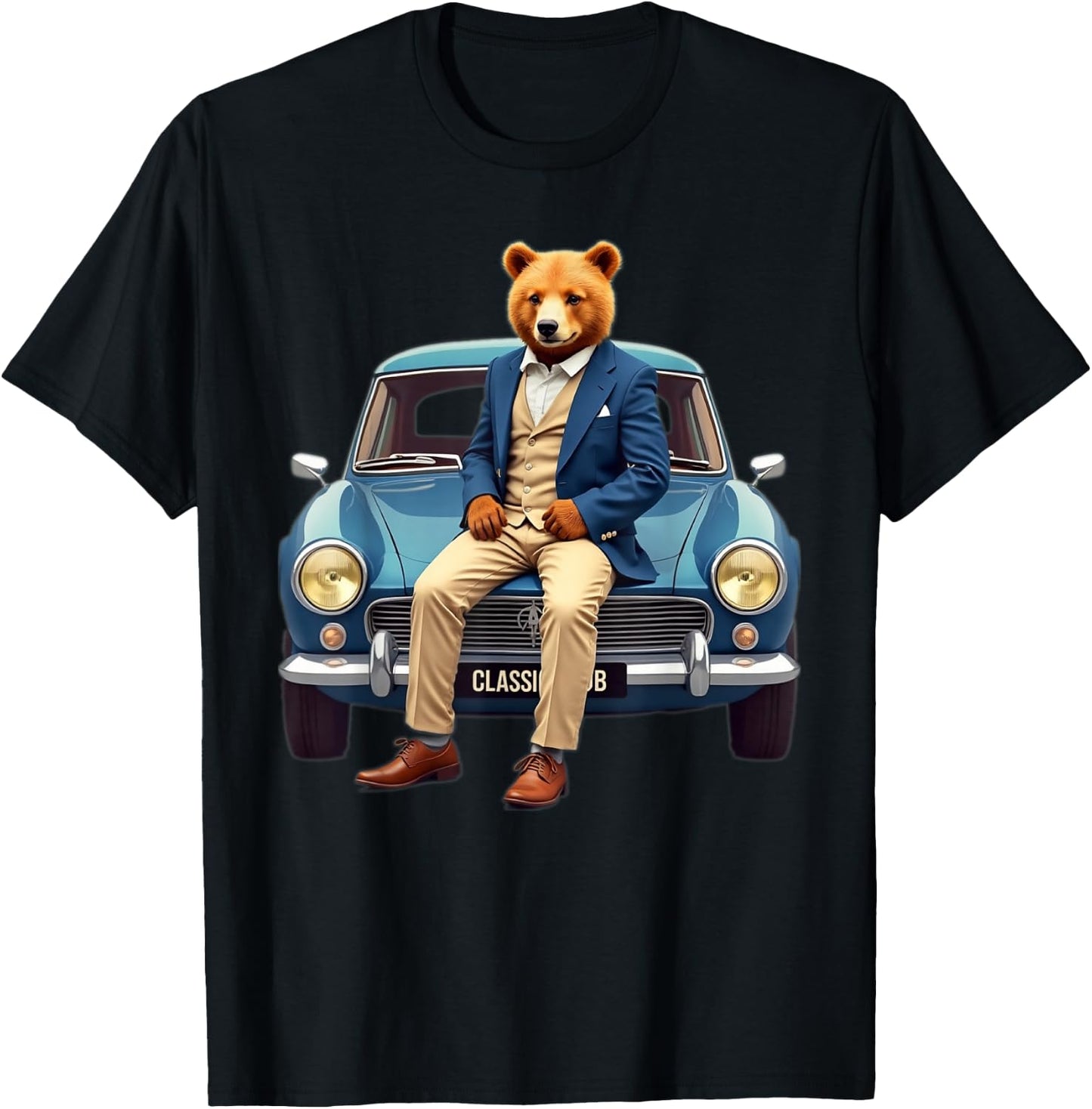 Enjoy Cool Teddy Bear With Classic Car Graphic Designs Fun T-Shirt - T-Shirt | Black