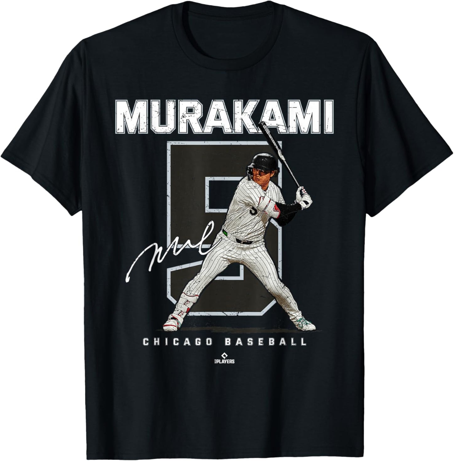 Number and Portrait Munetaka Murakami Chicago Baseball MLBPA T-Shirt - T-Shirt | Black