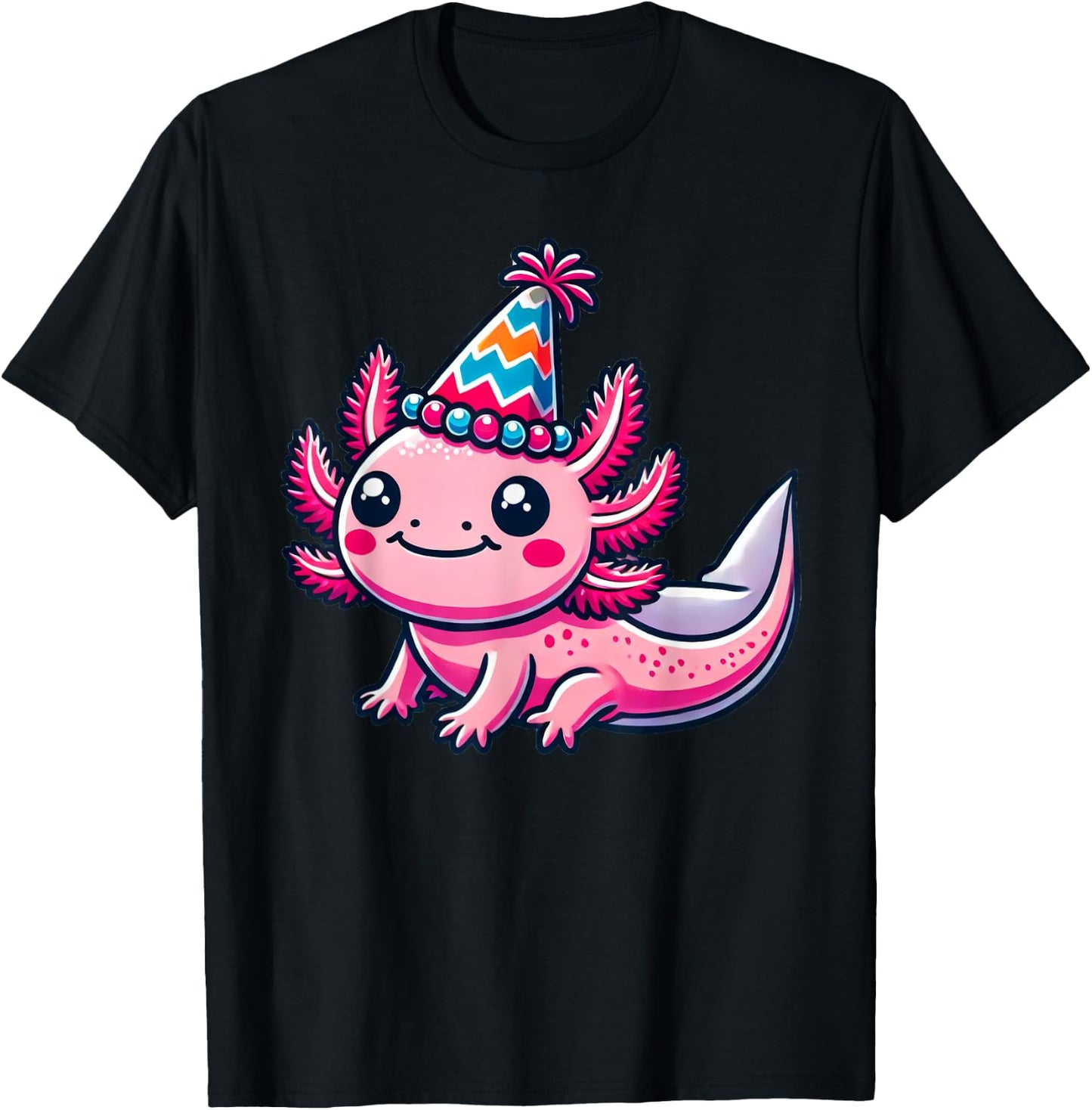 Anime Kawaii Axolotl Birthday Party Hat T-Shirt - T-Shirt | Black