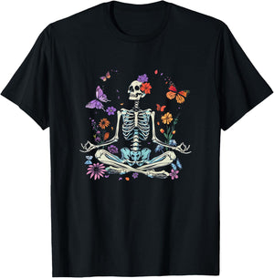 Women Yoga Skeleton Halloween Funny Meditating Skeleton Mama T-Shirt - T-Shirt | Black