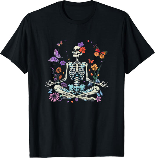 Women Yoga Skeleton Halloween Funny Meditating Skeleton Mama T-Shirt - T-Shirt | Black