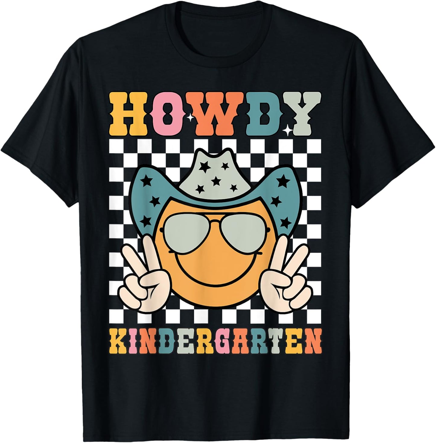 Howdy Kindergarten Teacher Kids Western Back To School Retro T-Shirt - T-Shirt | Black