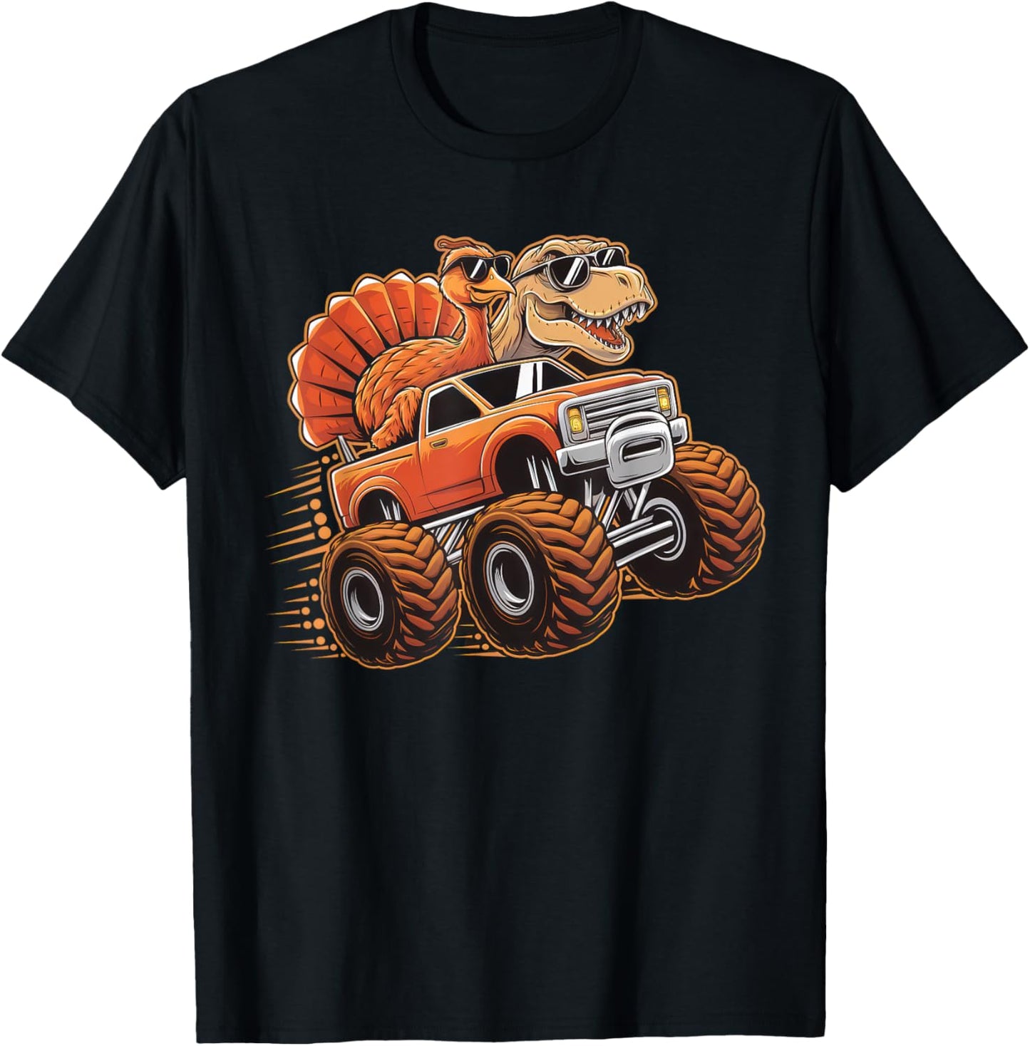 Monster Truck Thanksgiving Dinosaur Shirt Kids Boys Toddlers T-Shirt - T-Shirt | Black