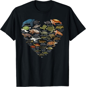 Love Sea Turtles Heart Types Of Turtle Ocean Animals Lover T-Shirt - T-Shirt | Black