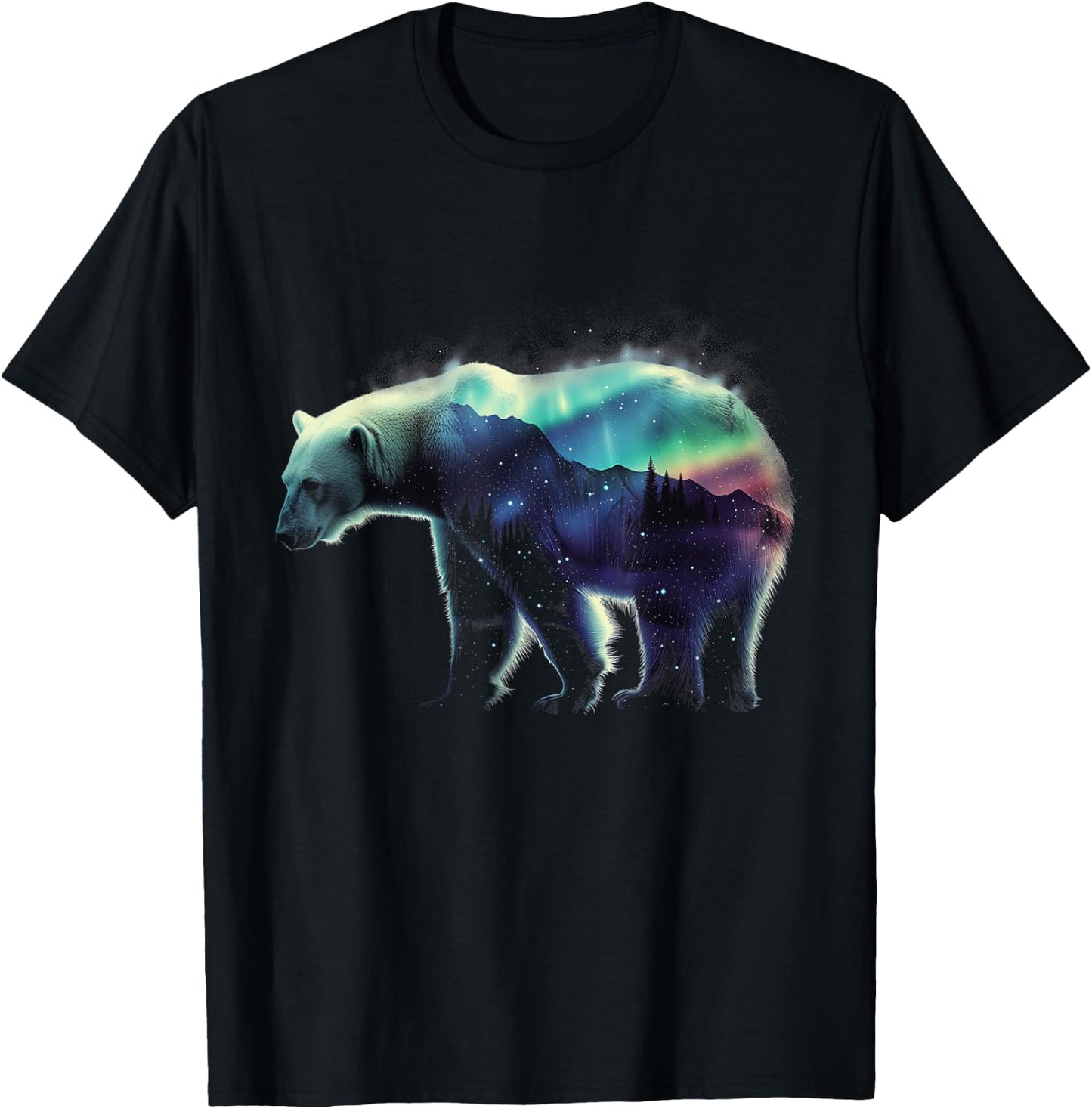 Polar Bear Northern Light Winter Arctic Nature Lover T-Shirt - T-Shirt | Black