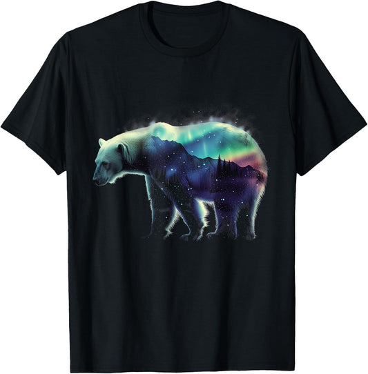 Polar Bear Northern Light Winter Arctic Nature Lover T-Shirt - T-Shirt | Black