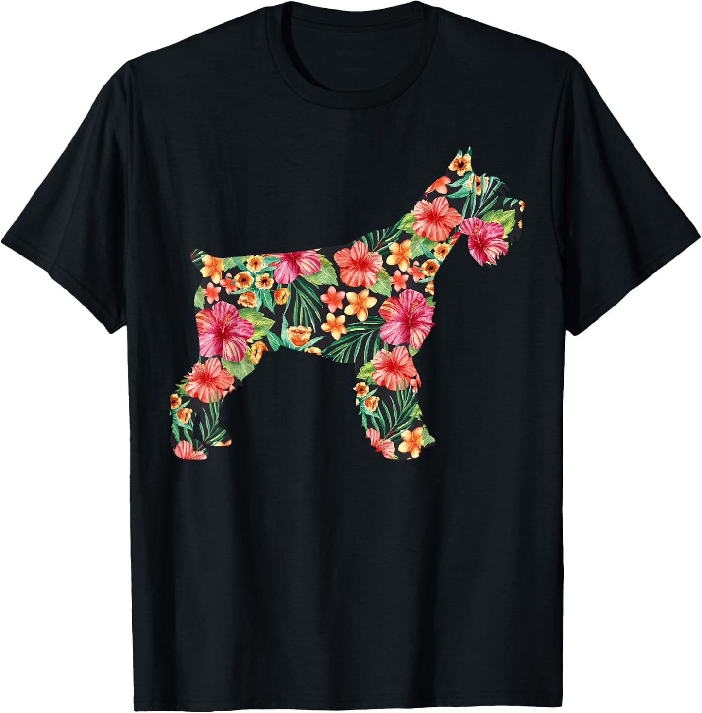 Schnauzer Flower Funny Dog Silhouette Floral Gifts Women T-Shirt - T-Shirt | Black