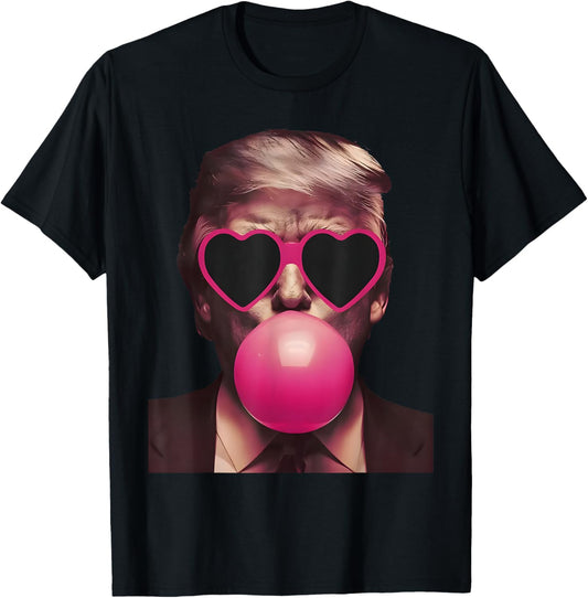 Funny Trump Pink Sunglasses Blowing Bubble Donald Trump 2024 T-Shirt - T-Shirt | Black