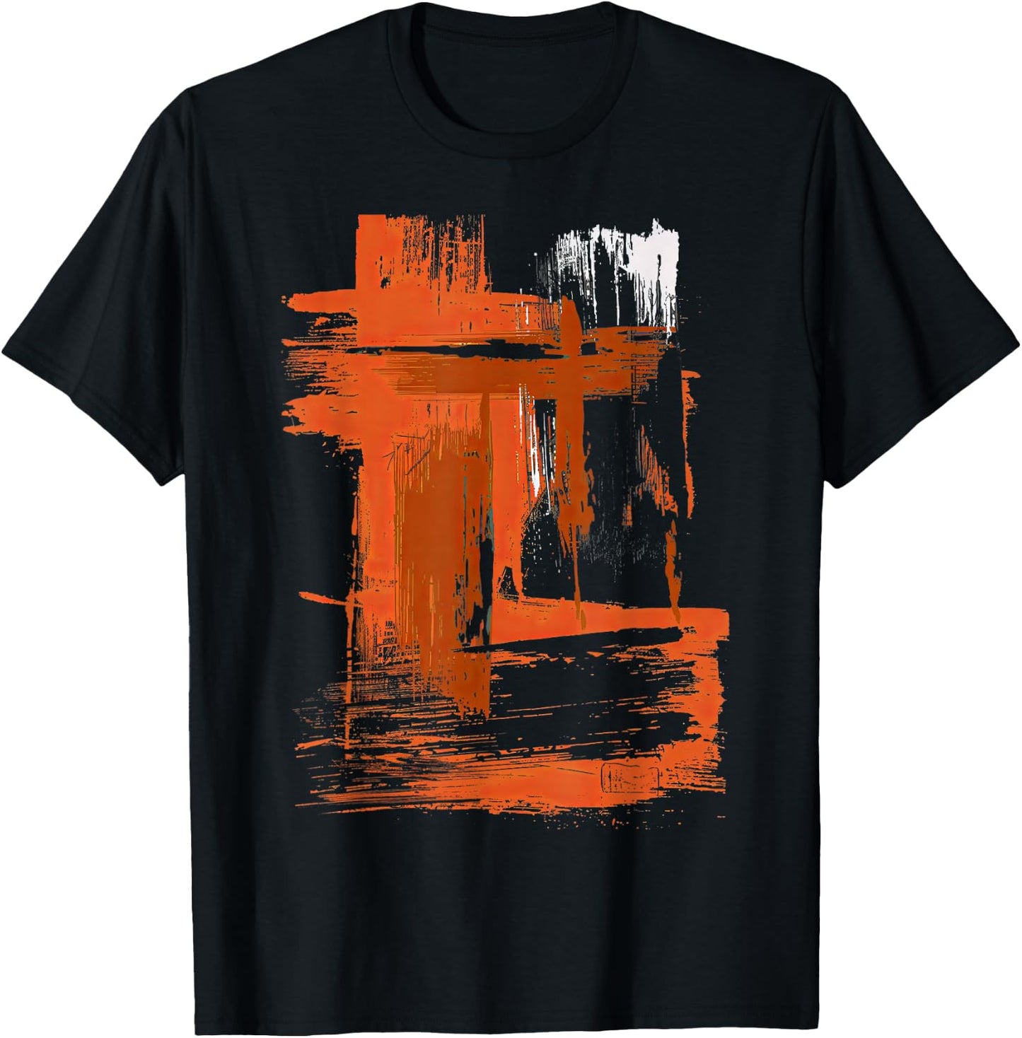 Orange And Black Brushstroke Art T-Shirt - T-Shirt | Black