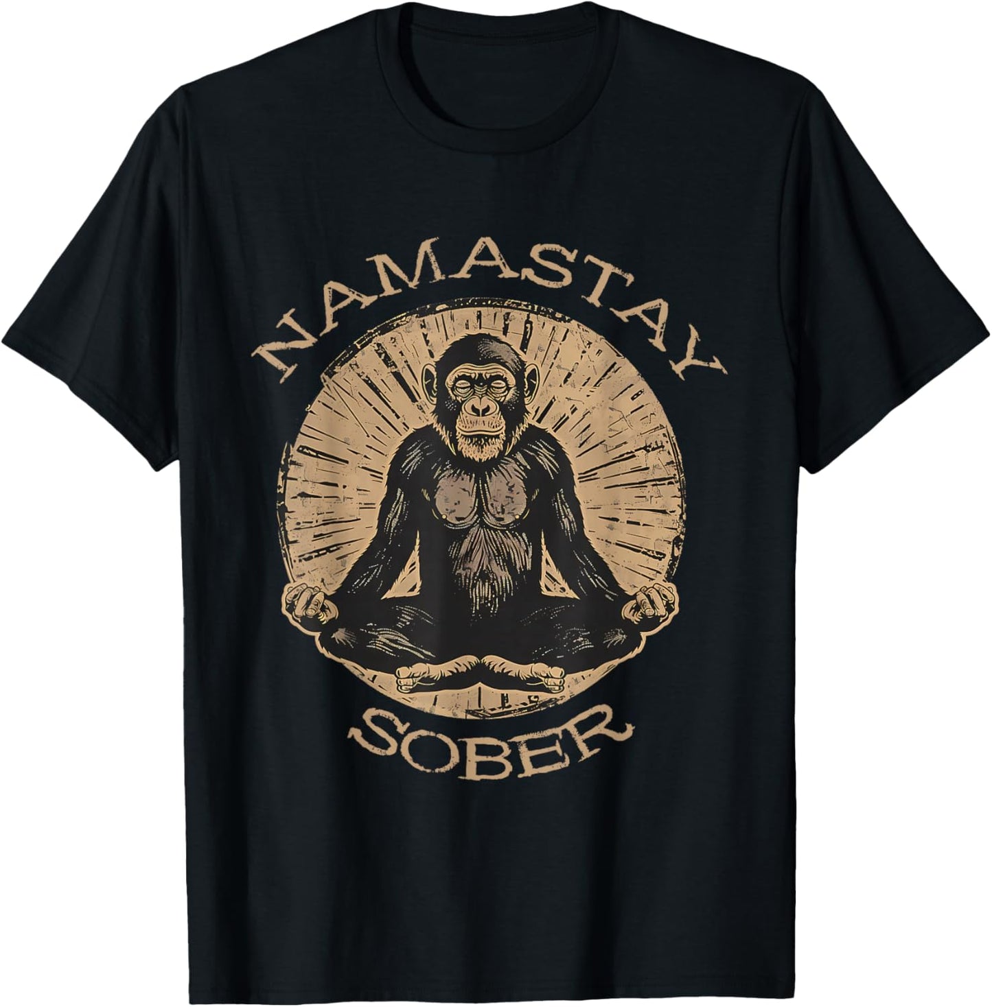 Namastay Sober Monkey Sobriety Mediation Recovery Support T-Shirt - T-Shirt | Black
