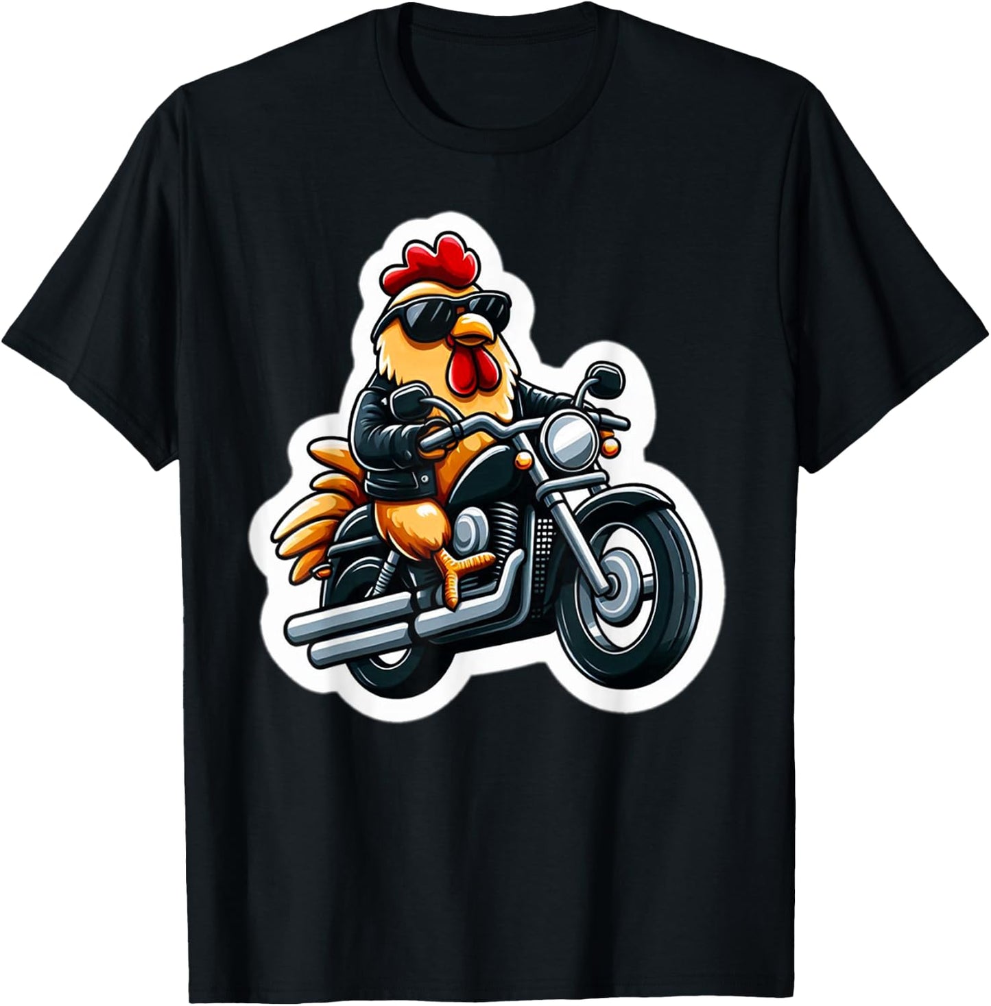 Cool Biker Chicken on Motorcycle T-Shirt - T-Shirt | Black