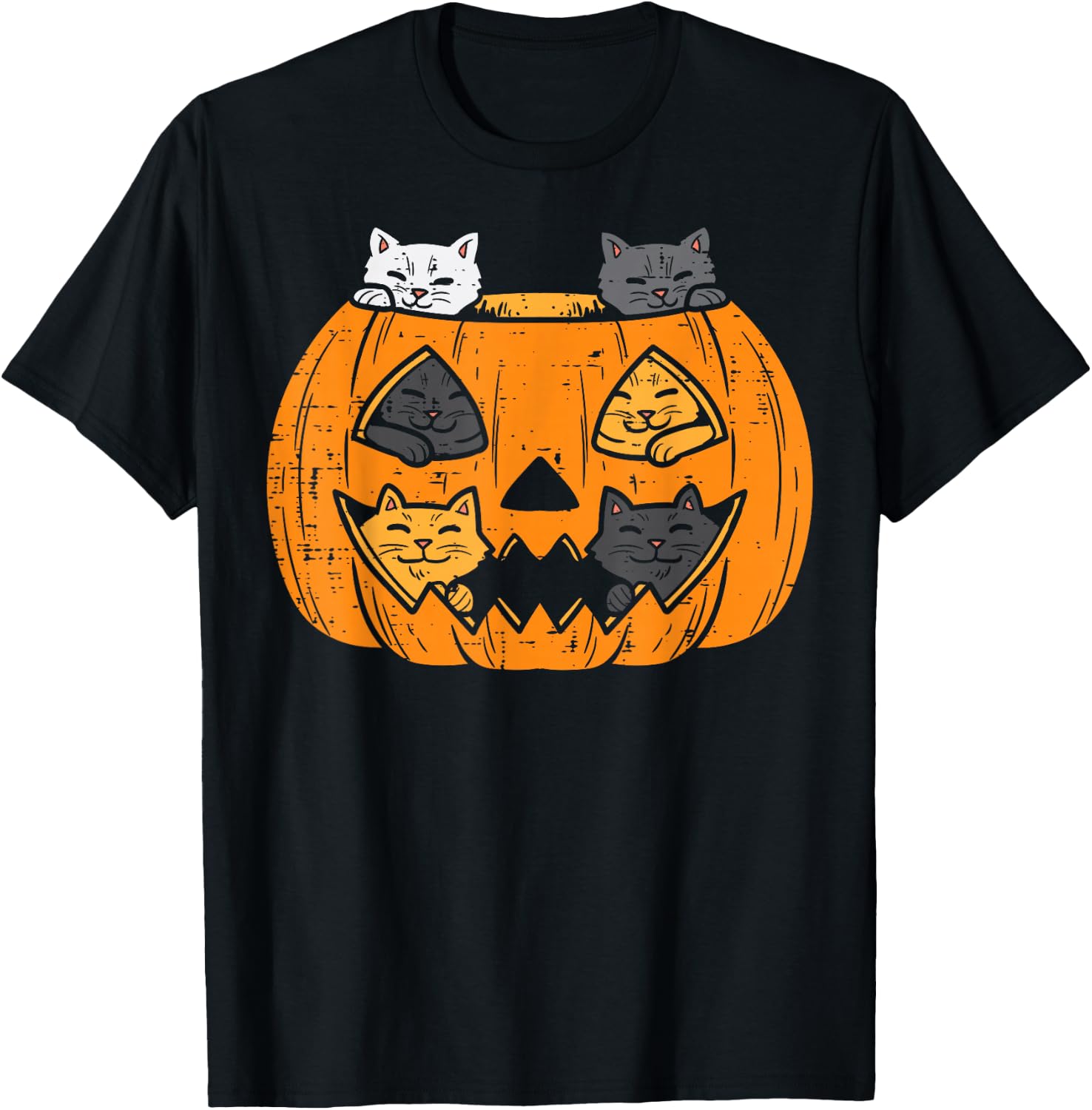 Pumpkin Jack O Lantern Cats Kitten Cute Halloween Women Girl T-Shirt - T-Shirt | Black