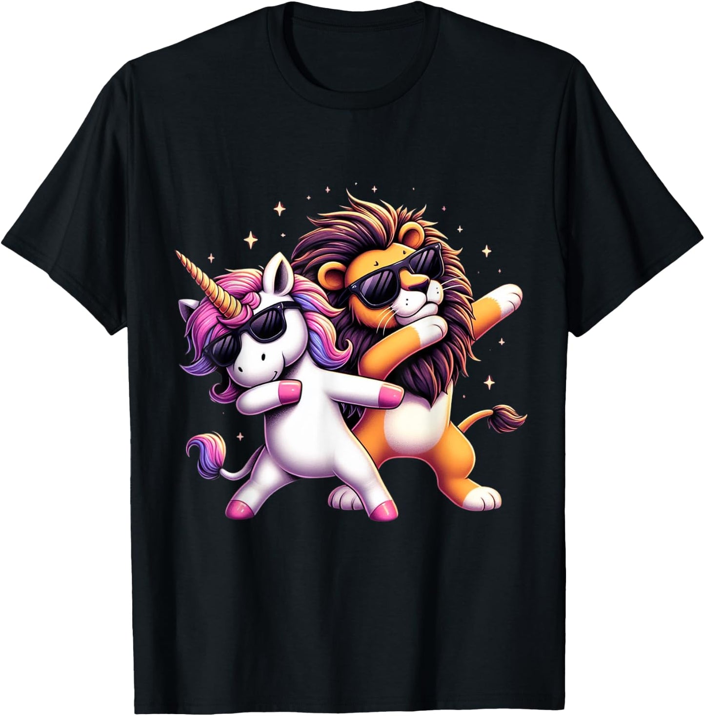 Dabbing Unicorn And Lion Boys Girls Men Women Kids Adults T-Shirt - T-Shirt | Black