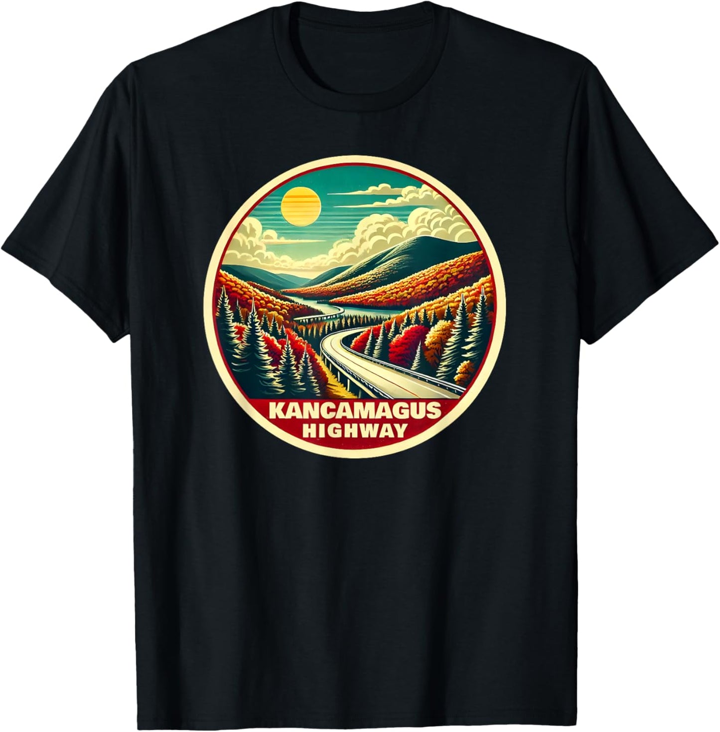 Kancamagus Highway, Scenic Fall Foliage, Retro Vintage T-Shirt - T-Shirt | Black